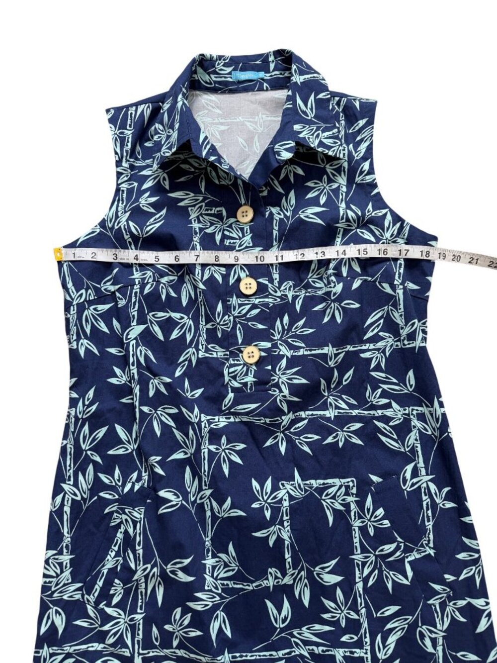 J. McLaughlin Womens Size 10 Shirt Dress Sleeveless Blue Bamboo Print Cotton USA - Picture 5 of 8
